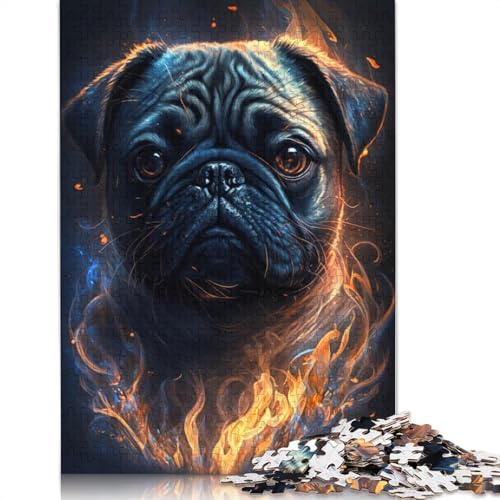 Puzzle Feuertier-Mops, 1000 Teile, Puzzle für Erwachsene, Papppuzzle für Erwachsene und Kinder ab 12 Jahren, Spielzeug, Denkspiel, Größe: 38 x 26 cm von LiJianXXXB