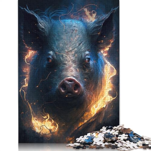 Puzzle Feuertierschwein, 1000 Teile, Puzzle für Erwachsene, Holzpuzzle für Erwachsene und Kinder ab 12 Jahren, Spielzeug, Denkspiel, Größe: 75 x 50 cm von LiJianXXXB