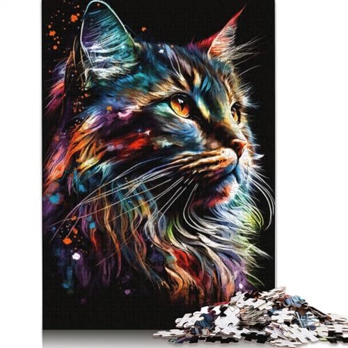 Puzzle Graffiti Maine Coon Katze 1000 Teile Puzzle für Erwachsene Kinder Holzpuzzle Erwachsene und Kinder Tolles Geschenk für Erwachsene 75x50cm von LiJianXXXB