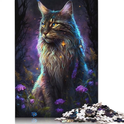 Puzzle Maine Coon Katze Blumengalaxie 1000 Teile Puzzle für Erwachsene Kartonpuzzle für Erwachsene und Kinder ab 12 Jahren Spielzeug Denkspiel Größe: 38x26cm von LiJianXXXB