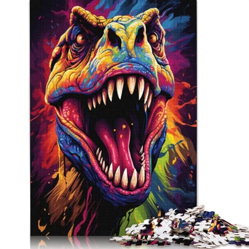 Puzzle-Malerei, farbenfrohe Kunst, Dinosaurier, 1000 Teile, Holzpuzzle für Erwachsene und Kinder ab 12 Jahren, Weihnachtspuzzle-Geschenke für Frauen, Größe 75 x 50 cm von LiJianXXXB