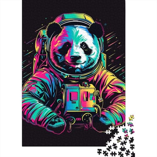 Puzzle Neon Astronaut Panda, 1000-teiliges Puzzle aus Holz, geeignet für Erwachsene und Kinder ab 12 Jahren, anspruchsvoll, Aber unterhaltsam und humorvoll (Größe 75 x 50 cm) von LiJianXXXB