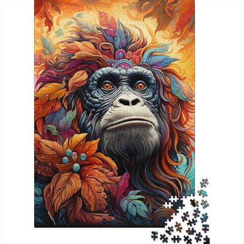 Puzzle Psychedelischer Orang-Utan im Dschungel, 1000-teiliges Puzzle für Erwachsene, Holzpuzzle für Erwachsene und Kinder, Geschenke für Erwachsene, Größe: 75 x 50 cm von LiJianXXXB