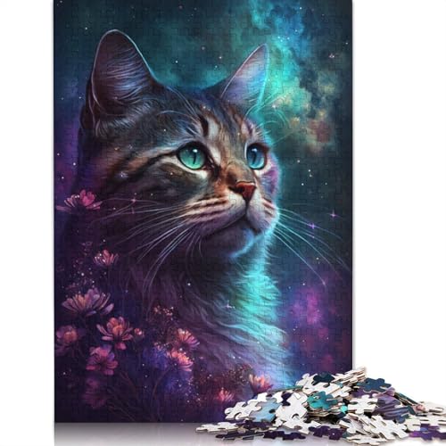 Puzzle Space Cat, 1000 Teile, Puzzle für Erwachsene, Holzpuzzle für Erwachsene und Kinder ab 12 Jahren, Spielzeug, Denkspiel, Größe: 75 x 50 cm von LiJianXXXB