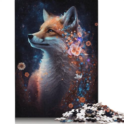 Puzzle Space Fox and Flowers, 1000-teiliges Puzzle für Erwachsene, Kartonpuzzle für Erwachsene und Kinder ab 12 Jahren, Spielzeug, Denkspiel, Größe: 38 x 26 cm von LiJianXXXB