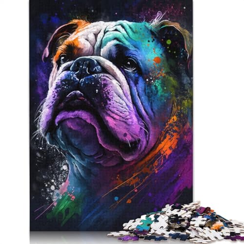 Puzzle für Erwachsene, 1000 Teile, Bunte Graffiti-Bulldogge, Puzzle für Erwachsene und Kinder, Papppuzzle, Spielzeug, Denkspiel, 38 x 26 cm von LiJianXXXB