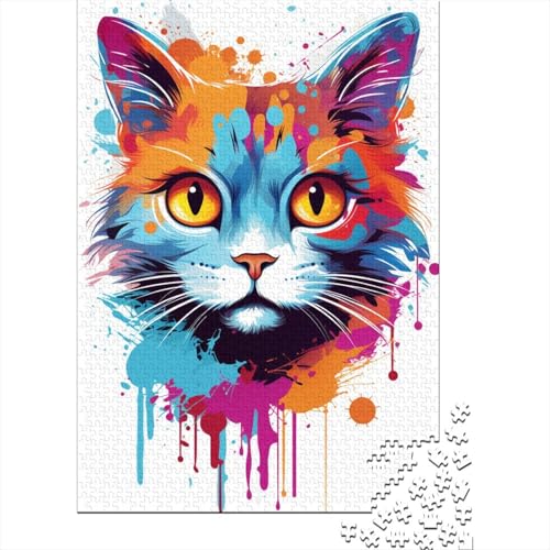 Puzzle für Erwachsene, 1000 Teile, Bunte Katzen-Puzzles für Erwachsene, Puzzle aus Holz, Lernspielzeug, Familienspiele (Größe 75 x 50 cm) von LiJianXXXB