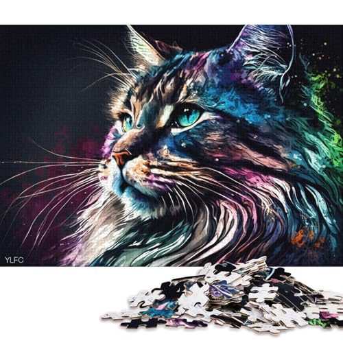 Puzzle für Erwachsene, 1000 Teile, Bunte Maine-Coon-Katze, Erwachsenenpuzzle, Papppuzzle, lustiges Geschenk (Größe 38 * 26 cm) von LiJianXXXB