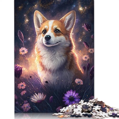 Puzzle für Erwachsene, 1000 Teile, Corgi mit Blume, Puzzles für Karton, Lernspiel, Herausforderungsspielzeug, Größe: 38 x 26 cm von LiJianXXXB