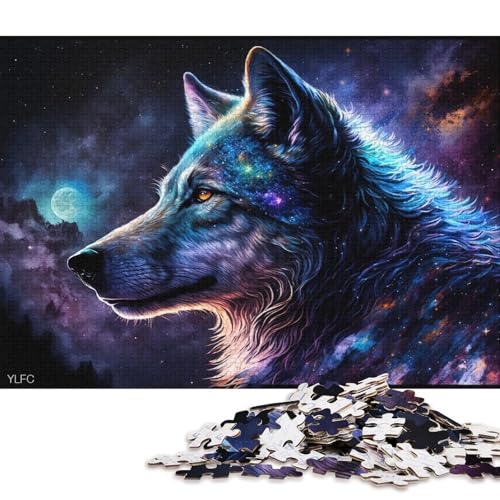 Puzzle für Erwachsene, 1000 Teile, Cosmic Galaxy Wolf-Puzzle für Erwachsene, Kartonpuzzle, Lernpuzzle, Familienspiel (Größe 38 * 26 cm) von LiJianXXXB