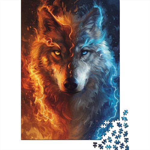 Puzzle für Erwachsene, 1000 Teile, EIS- und Feuerwolf, Puzzle für Erwachsene und Kinder, Holzbrett-Puzzle, Spielzeug, Denkspiel, Größe: 75 x 50 cm von LiJianXXXB