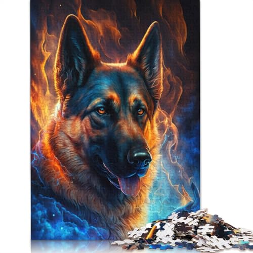 Puzzle für Erwachsene, 1000 Teile, Feuertier, Deutscher Schäferhund, Puzzle für Erwachsene, Holzpuzzle, Lernpuzzle, Familienspielgröße: 75 x 50 cm von LiJianXXXB