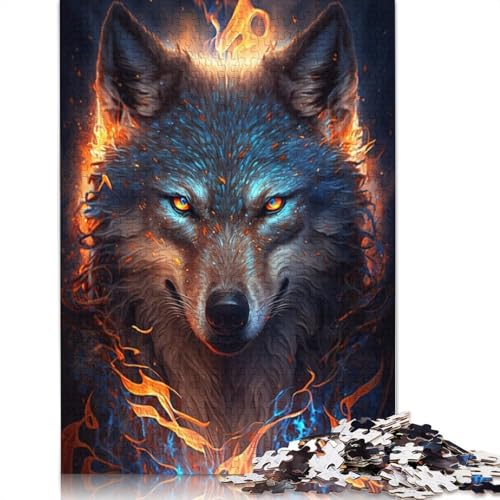 Puzzle für Erwachsene, 1000 Teile, Feuertier, Wolf, Puzzle, Geschenk, Holzpuzzle, Lernspiel, Herausforderungsspielzeug, Größe: 75 x 50 cm von LiJianXXXB