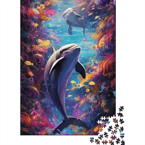 Puzzle für Erwachsene, 1000 Teile, Kunst-Delfin-Puzzle für Erwachsene und Kinder, Holzbrett-Puzzle, Spielzeug, Denkspiel, Größe: 75 x 50 cm von LiJianXXXB