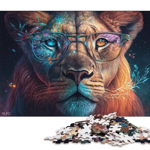 Puzzle für Erwachsene, 1000 Teile, Löwin mit Brille, Puzzle für Erwachsene, Holzpuzzle, anspruchsvoll, Aber lustig und humorvoll, 75 x 50 cm von LiJianXXXB