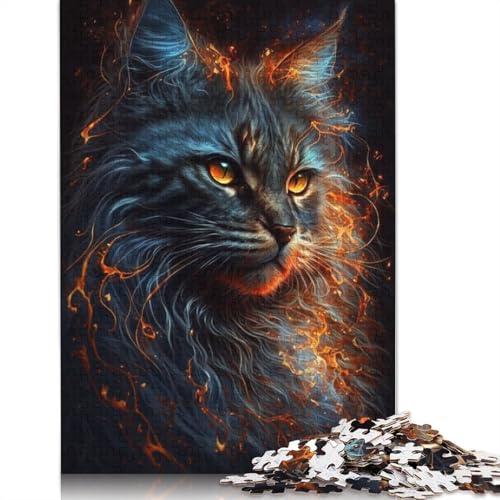 Puzzle für Erwachsene, 1000 Teile, Maine-Coon-Katze, Feuer, Puzzle für Erwachsene, Papppuzzle, Lernspiel für Erwachsene und Kinder, Größe: 38 x 26 cm von LiJianXXXB