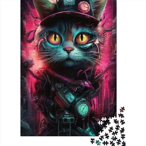 Puzzle für Erwachsene, 1000 Teile, Neon-Roboter-Katze, quadratisches Puzzle für Erwachsene und Kinder, Holzbrett-Puzzle, Lernspiel, Herausforderungsspielzeug, Größe: 75 x 50 cm von LiJianXXXB