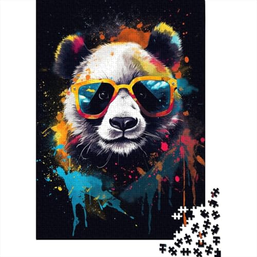 Puzzle für Erwachsene, 1000 Teile, Panda mit Brille, Puzzle für Erwachsene, Holzpuzzle, Lernspiel, Herausforderungsspielzeug (Größe 75 x 50 cm) von LiJianXXXB