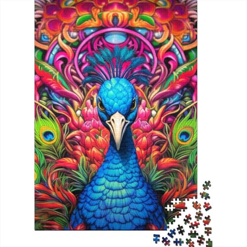 Puzzle für Erwachsene, 1000 Teile, Psychedelischer Pfau, quadratisches Puzzle für Erwachsene und Kinder, Holzbrettpuzzle, Lernspiel, Herausforderungsspielzeug, Größe: 75 x 50 cm von LiJianXXXB