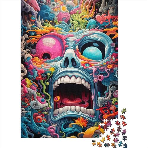 Puzzle für Erwachsene, 1000 Teile, Psychedelischer Totenkopf, Puzzle für Erwachsene und Kinder, Holzbrett-Puzzle, Spielzeug, Denkspiel, Größe: 75 x 50 cm von LiJianXXXB