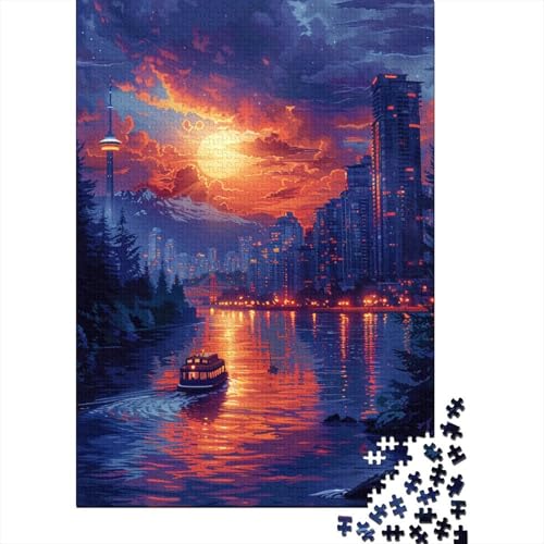 Puzzle für Erwachsene, 1000 Teile, Stadt bei Sonnenuntergang, Puzzle für Erwachsene und Kinder, Holzbrett-Puzzle, Spielzeug, Denkspiel, Größe: 75 x 50 cm von LiJianXXXB