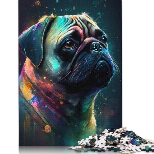 Puzzle für Erwachsene, 1000 Teile, bunter Graffiti-Mops, Puzzle für Erwachsene und Kinder, Holzpuzzle, Spielzeug, Denkspiel, 75 x 50 cm von LiJianXXXB