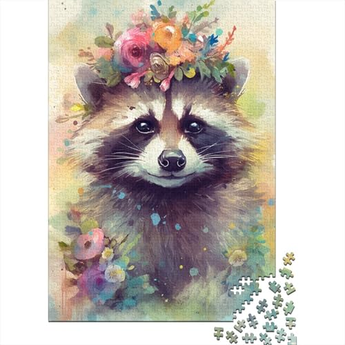 Puzzle für Erwachsene, 1000 Teile, buntes Waschbärbaby-Puzzle, Holzbrett-Puzzle für Erwachsene, Denksport-Puzzle für Erwachsene, Größe: 75 x 50 cm von LiJianXXXB