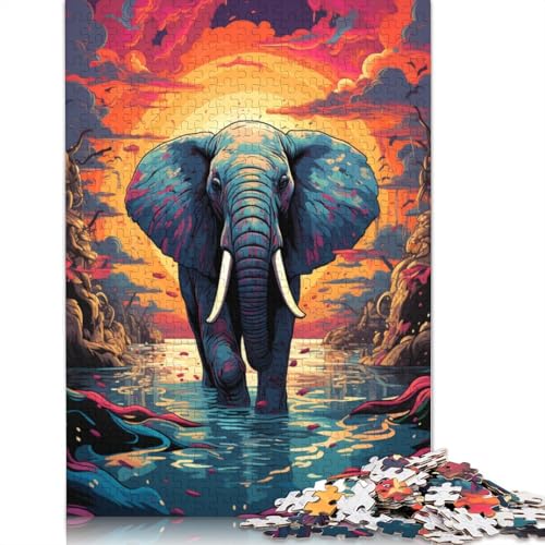 Puzzle für Erwachsene, 1000 Teile, farbenfrohe Psychedelie der Elefanten, Puzzle für Erwachsene, Holzpuzzle, Heimkunstdekor, Größe 75 x 50 cm von LiJianXXXB