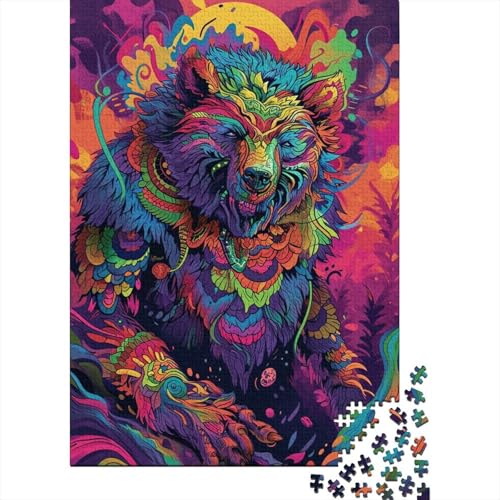 Puzzle für Erwachsene, 1000 Teile, farbenfrohe Psychedelie eines geschäftigen Marktes, Puzzle für Erwachsene, Holzplattenpuzzle, tolle Geschenke für Weihnachten, 50 x 75 cm von LiJianXXXB