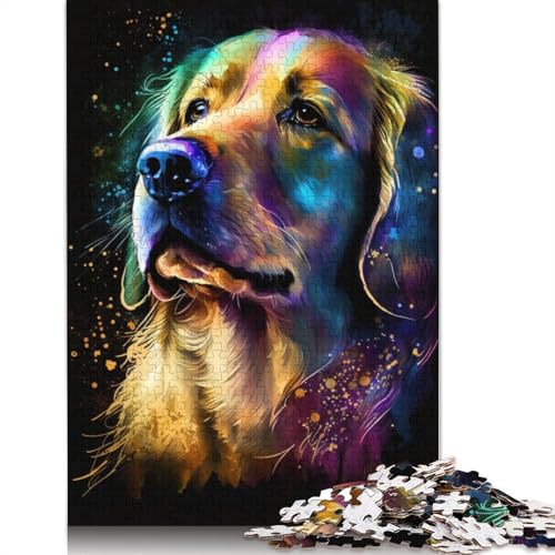 Puzzle für Erwachsene, 1000 Teile, farbenfrohes Graffiti-Golden Retriever-Puzzle für Erwachsene und Kinder, Papppuzzle, Heimdekoration, Puzzlespielzeug, 38 x 26 cm von LiJianXXXB