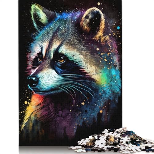 Puzzle für Erwachsene, 1000 Teile, farbenfrohes Graffiti-Waschbär-Puzzle für Erwachsene und Kinder, Holzpuzzle, Spielzeug, Denkspiel, 75 x 50 cm von LiJianXXXB