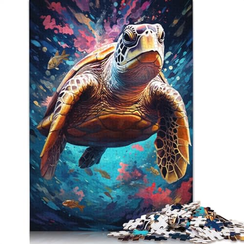 Puzzle für Erwachsene, 1000 Teile, farbenfrohes Schildkröten-Zeichnungspuzzle für Erwachsene, Kartonpuzzle, Heimkunstdekor, Größe 38 x 26 cm von LiJianXXXB