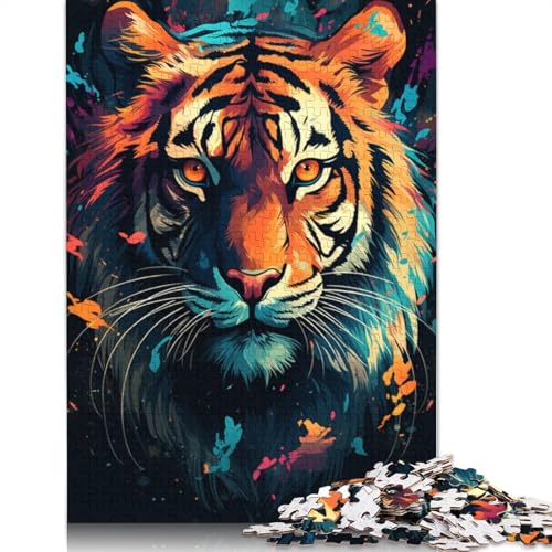 Puzzle für Erwachsene, 1000 Teile, farbenfrohes psychedelisches Tiger-Puzzle für Erwachsene, Holzpuzzle, Heimkunstdekor, Größe 75 x 50 cm von LiJianXXXB