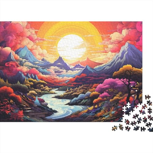 Puzzle für Erwachsene, 1000 Teile, rosa psychedelische japanische Landschaft, Puzzle für Erwachsene, Holzpuzzle für Familienspaß und Spieleabend, 50 x 75 cm von LiJianXXXB