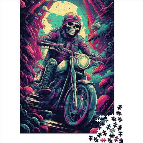 Puzzle für Erwachsene, Art Skull Motorcycle, 1000-teiliges Puzzle für Erwachsene, Holzpuzzle für Erwachsene und Kinder ab 12 Jahren, Lernspielzeug, Größe: 75 x 50 cm von LiJianXXXB