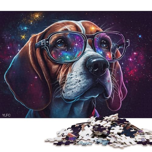 Puzzle für Erwachsene, Beagle mit Brille, Puzzle für Erwachsene, 1000 Teile, Holzpuzzle für Erwachsene und Familien, Spielzeug, Denkspiel (Größe 75 * 50 cm) von LiJianXXXB