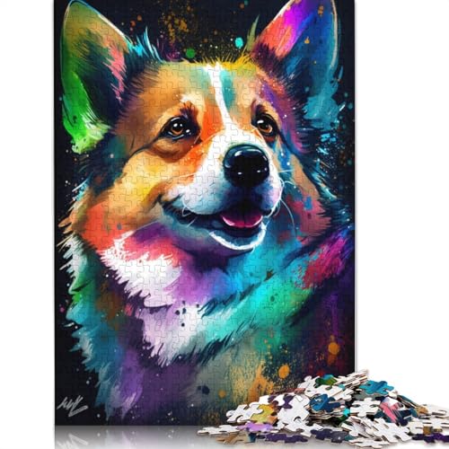 Puzzle für Erwachsene, Bunter Graffiti-Corgi, 1000 Teile, Puzzle aus Holz, geeignet für Erwachsene und Kinder über 12 Jahre, Familiendekoration, 75 x 50 cm von LiJianXXXB