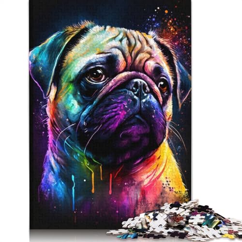 Puzzle für Erwachsene, Bunter Graffiti-Mops, 1000-teiliges Puzzle, Lernspiele, Holzpuzzle für Erwachsene und Jugendliche ab 12 Jahren, Spielspielzeug, 75 x 50 cm von LiJianXXXB