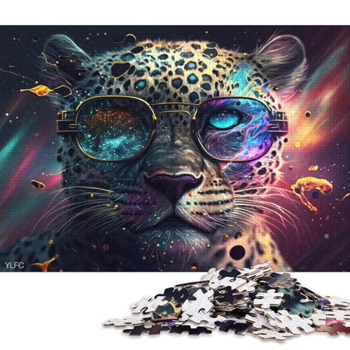 Puzzle für Erwachsene, Bunter Leopard mit Brille, 1000-teiliges Kartonpuzzle, geeignet für Erwachsene und Jugendliche ab 12 Jahren, lustige Puzzlespiele, 38 x 26 cm von LiJianXXXB