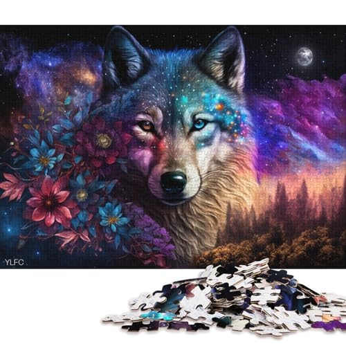 Puzzle für Erwachsene, Cosmic Art Wolf, Puzzle für Erwachsene, 1000 Teile, Kartonpuzzle für Erwachsene und Familien, Spielzeug, Denkspiel (Größe 38 * 26 cm) von LiJianXXXB