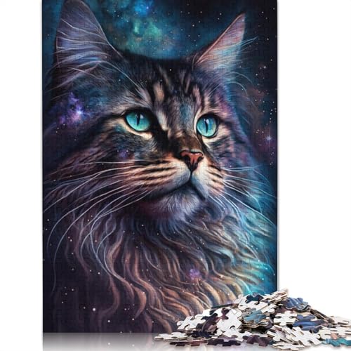 Puzzle für Erwachsene, Cosmic Maine Coon Cat, 1000 Teile, Puzzlespielzeug, Holzpuzzle, Puzzles für 12-Jährige, tolles Geschenk für Erwachsene (Größe 75 x 50 cm) von LiJianXXXB