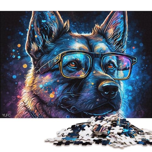 Puzzle für Erwachsene, Deutscher Schäferhund mit Brille, 1000-teiliges Puzzle aus Pappe für Erwachsene und Kinder ab 12 Jahren, Lernspielzeug (Größe 38 * 26 cm) von LiJianXXXB