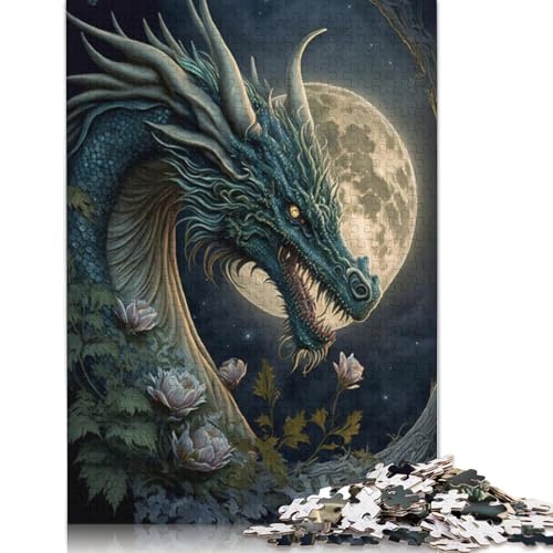 Puzzle für Erwachsene, Drache auf dem Mond, 1000-teiliges Puzzle, Kartonpuzzle für Erwachsene und Kinder ab 12 Jahren, Lernspiel, Herausforderungsspielzeug, 38 x 26 cm von LiJianXXXB