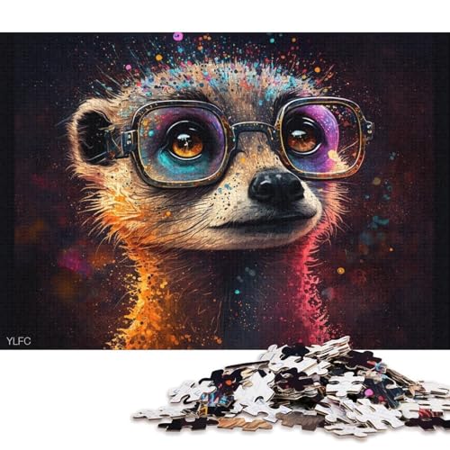 Puzzle für Erwachsene, Erdmännchen mit Brille, Puzzle für Erwachsene, 1000 Teile, Holzpuzzle für Erwachsene und Familien, Spielzeug, Denkspiel (Größe 75 * 50 cm) von LiJianXXXB