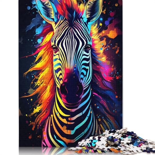 Puzzle für Erwachsene, Farbiges Zebra, 1000 Teile, Holzpuzzle für Erwachsene und Kinder ab 12 Jahren, Entspannendes, geistiges und pädagogisches Spielzeug, Größe 75 x 50 cm von LiJianXXXB