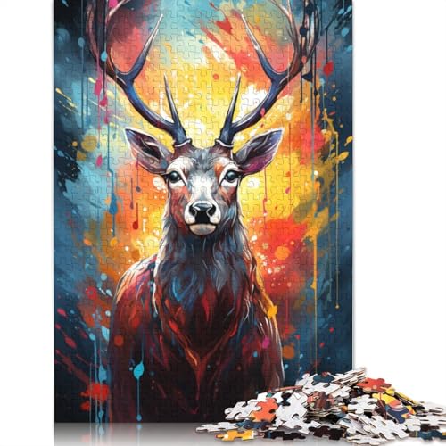 Puzzle für Erwachsene, Farbmalerei, Hirsch, 1000 Teile, Puzzle für Erwachsene, Kartonpuzzle für Erwachsene und Kinder ab 12 Jahren, tolles Geschenk für Erwachsene und Kinder, Größe 38 x 26 cm von LiJianXXXB