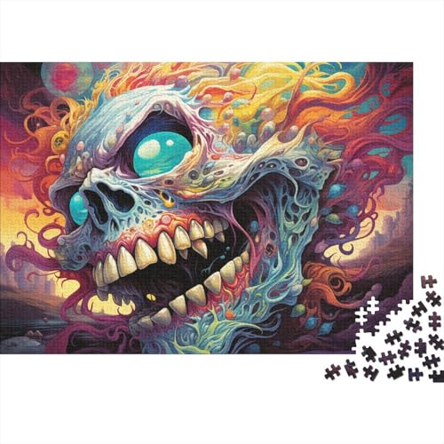 Puzzle für Erwachsene, Geschenke für Erwachsene, farbenfrohes psychedelisches Totenkopf-Kunstpuzzle, 1000 Teile, Holzpuzzle für Erwachsene und Kinder, tolle Geschenke zu Weihnachten, 50 x 75 cm von LiJianXXXB