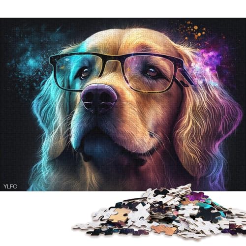 Puzzle für Erwachsene, Golden Retriever mit Brille, Puzzle für Erwachsene, 1000 Teile, Holzpuzzle für Erwachsene und Familien, Spielzeug, Denkspiel (Größe 75 * 50 cm) von LiJianXXXB