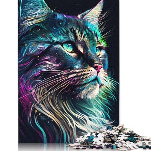 Puzzle für Erwachsene, Graffiti, Maine-Coon-Katze, Puzzle für Erwachsene, 1000 Teile, Kartonpuzzle, geeignet für Erwachsene und Kinder über 12 Jahre, tolles Geschenk für Erwachsene, 38 x 26 cm von LiJianXXXB