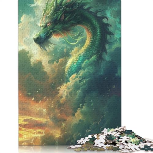 Puzzle für Erwachsene, Grüner Drache, 1000-teiliges Puzzle, Kartonpuzzle für Erwachsene und Kinder ab 12 Jahren, tolles Geschenk für Erwachsene, 38 x 26 cm von LiJianXXXB